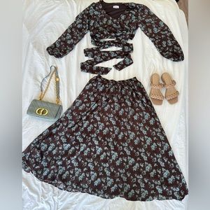 Brown crop top and skirt set